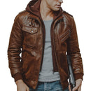 Campera de Cuero 100% Legítimo para Hombre con Capucha Desmontable